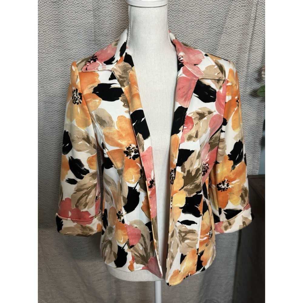 Alfred Dunner Petite Pink Orange White Floral Print Blazer Shoulder Pads 8P